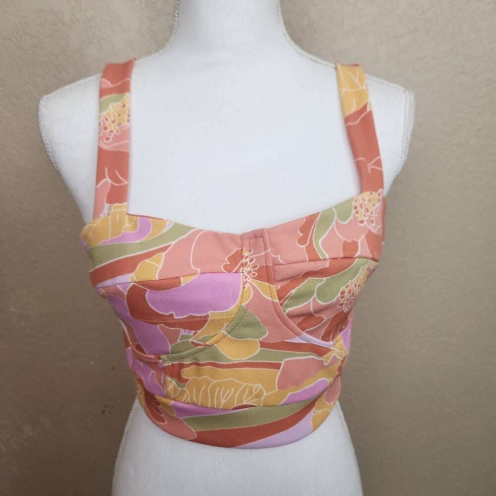 Evolutionary Multi Color Floral Crop Top Size XL NWT (7417)